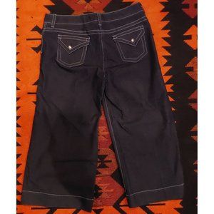 LARRY LEVINE Women's Wide Leg Cropped Stretch Black Jeans Contrast Stitch. Sz 10